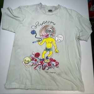 Supreme Dan Johnson Kill Em All Mens Medium Size Gray Graphic Tee Shirt